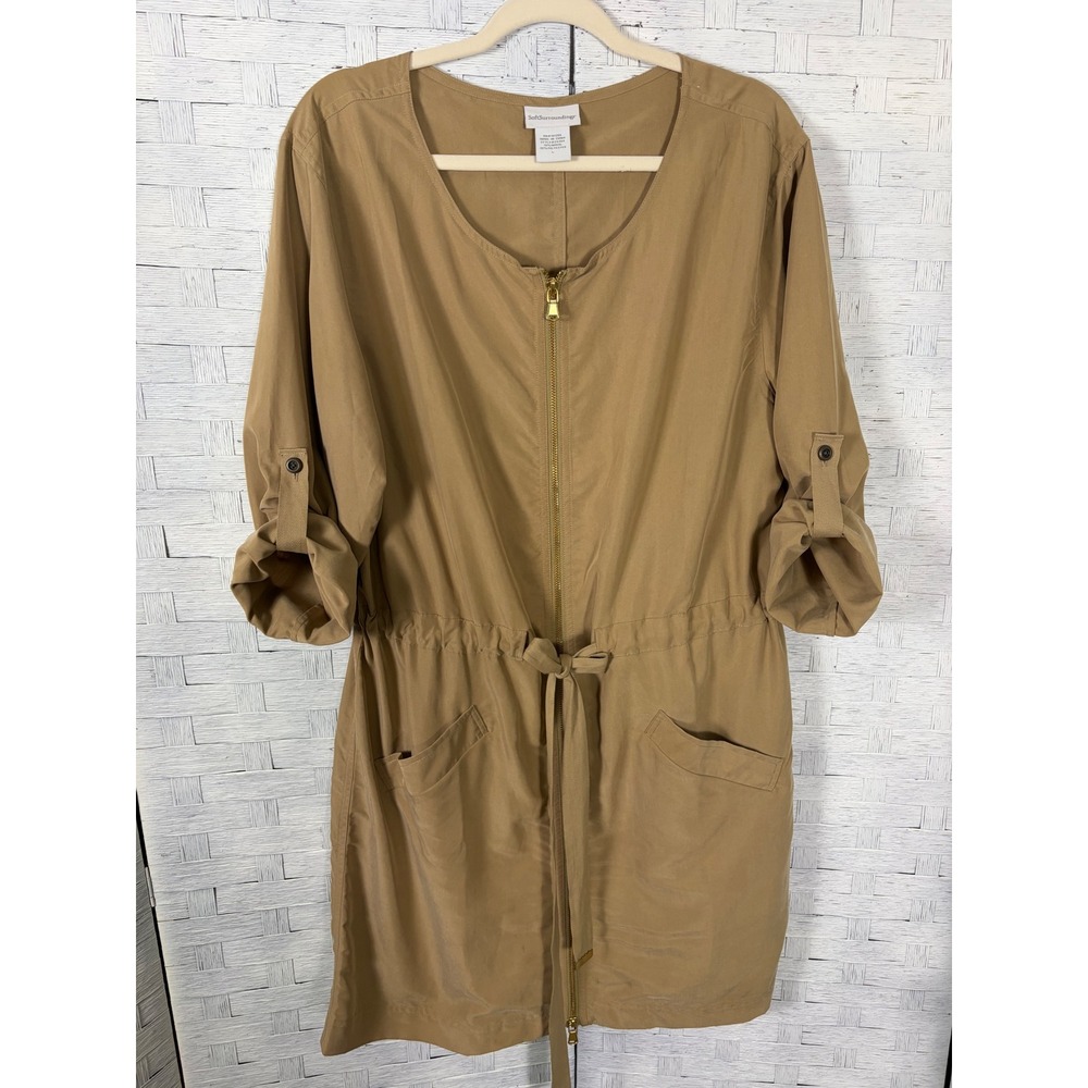 Soft Surroundings Womens Dress shirt, drawstring waist Zip Front Utility 24269